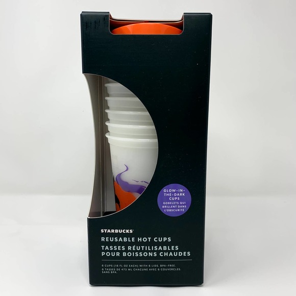 Starbucks Fall 2022 Reusable Plastic‎ Hot Cups with Lids Glow in the Dark - Picture 2 of 7
